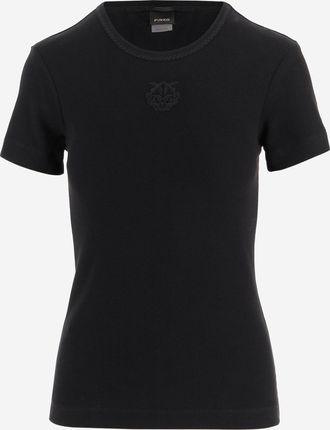 Pinko T Shirt Pinko In Cotone Stretch Con Ricamo Uccellini