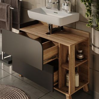 Vicco Mueble Bajo Lavabo Karen, Antracita/sonoma, 80 X 65 Cm Con 2 Cajones, Vicco