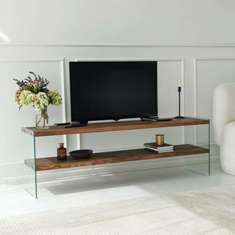 Dmora Soporte Tv Umbria, 2 Estantes, Un Compartimento, Soporta 20 Kg, 140x35x45h Cm, Marr&oacute;n