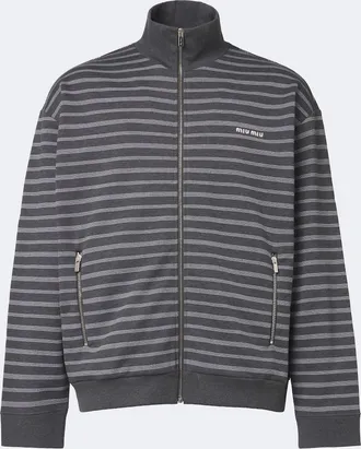 Miu Miu Striped oversized cotton fleece sweatshirt