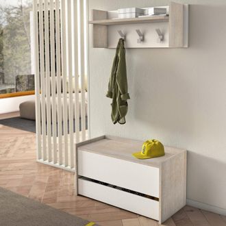 Dmora Mueble De Entrada Brionia, Recibidor Moderno Con Perchero, Mueble Con Zapatero, Armario Multifunci&oacute;n, Cm 50x32h182, Roble Y Blanco, Con Embalaje Refor