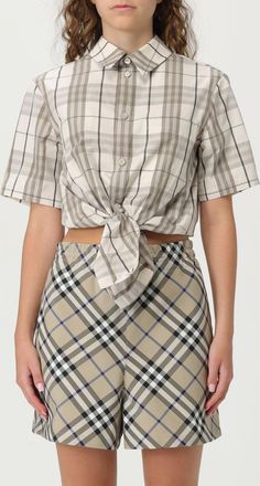Burberry T-shirt cropped Burberry in cotone check