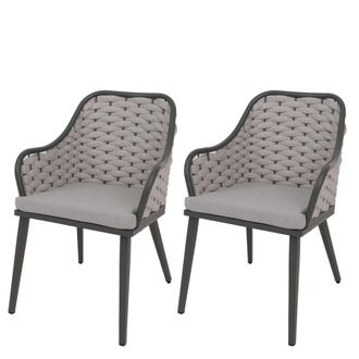 Hhg Hhg - Juego De 2 Sillas De Jard&iacute;n De Aluminio 761, Silla De Exterior, Tejido De Cuerda De Olefina (200 G/m&sup2;) Cuerda, Gris Claro Coj&iacute;n Gris Claro