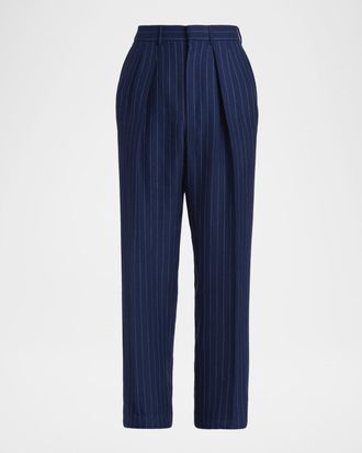Tom Ford Pinstripe Wool-Linen Mid-Rise Straight-Leg Pants