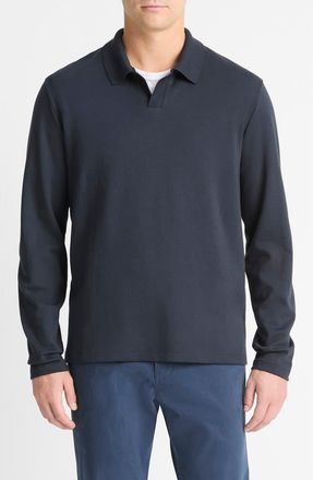 Vince Milano Stitch Johnny Collar Long Sleeve Polo in Coastal at Nordstrom, Size Xx-Large