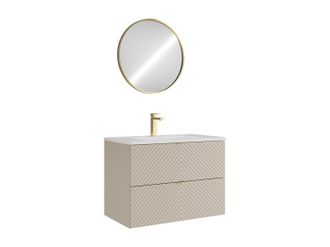 Vente-Unique Mueble de ba&ntilde;o suspendido con lavabo encastrado, grifo y espejo - Beige - 80 cm - DORIONI