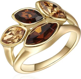 Lulu & Jane Womens Female Ring with Swarovski crystals Metal (Alloy) - Gold - Size K