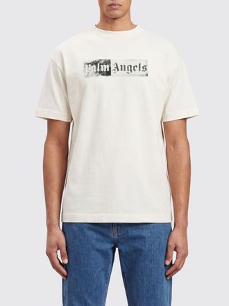 Palm Angels Crewneck Cotton T-shirt with Printed Logo and Dropped Shoulders