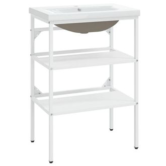 Berkfield Home Bathroom Washbasin Frame with Built-in Basin White Iron