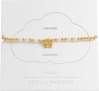 Estella Bartlett Butterfly & Faux Pearl Stretch Bracelet in Gold at Nordstrom