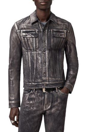 John Varvatos Anthony Foiled Denim Trucker Jacket in Metal Grey at Nordstrom Rack, Size 56