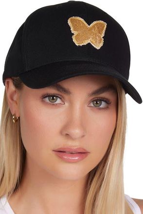 Lauren Moshi Bay Gold Butterfly Patches Hat in Black at Nordstrom