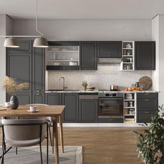 Vicco Mueble De Cocina Fame-line, Antracita-oro/blanco, 355 Cm, Et Roble