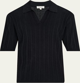 Frame Denim Mens Striped Cotton-Silk Polo Sweater