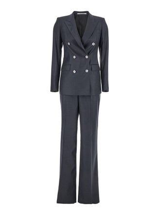 Tagliatore Grey Double-Breasted Suit With Peak Revers In Wool Blend Woman