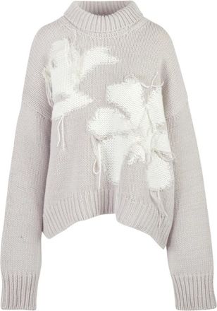 Dondup Wollen Coltrui met Franje Details - Dames - Coltruien - Beige - L - Wol - Truien & Vesten