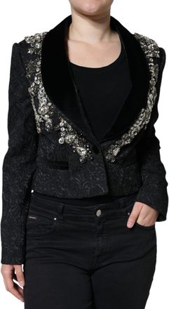 Dolce & Gabbana Womens Black Jacquard Crystal Floral Jacket Blazer Clothing