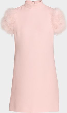 Valentino Garavani Feather-Sleeve Mock-Neck Mini Dress