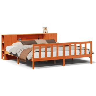 Berkfield Home Bookcase Bed without Mattress Wax Brown 200x200 cm Solid Wood Pine