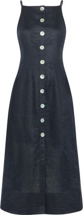 Veronica Beard Georges Button-up Linen Midi Dress - Navy - 10 (UK14 / L)