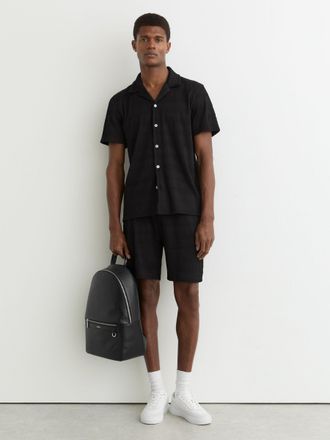 Reiss Black Textured-wave Drawstring Shorts, Xxl