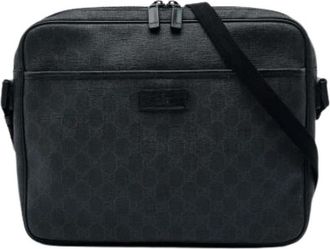 Gucci Pre-owned Canvas Crossbody Bag - Dames - Vintage Schoudertas - Zwart - ONE Size - Leer - Vintage
