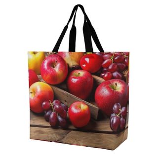 Generic Fruits On Wood Carry Bag Portable Shopping Bag Foldable Handbags For Work Ladies College