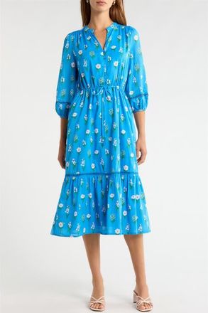 Sugarlips Jazleen Floral Print Midi Dress in Blue-White-Green at Nordstrom, Size X-Large