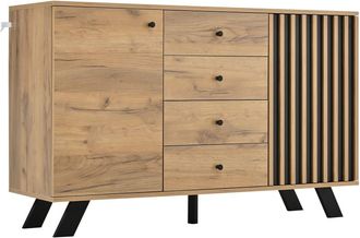 Urban Meuble Aparador de madera efecto roble y negro con 4 cajones y 2 puertas