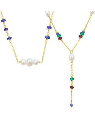 Rina Limor 2Pc Silver 6.11 Ct. Tw. Blue Sapphire Garnet, Green Onyx & 4-6.5 Mm Pearl Beads Necklace Set