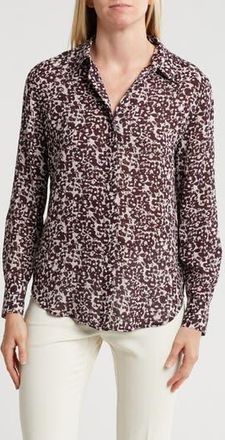 Theory Sunaya Floral Silk Button-Up Shirt in Darkest Red Mulberry at Nordstrom Rack, Size Medium
