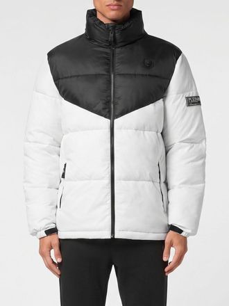 Plein Sport Short Quilted Technical Fabric Puffer Jacket with High Neck