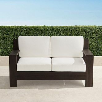 Frontgate St. Kitts Loveseat with Cushions in Kona Teak - Standard, Sailcloth Cobalt - Frontgate