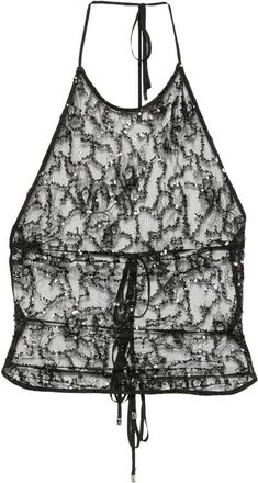 The Attico Top in pizzo con paillettes e scollo allamericana - - Tops - Donna - Nero - S