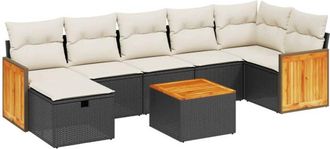 vidaXL Vidaxl - Set De Sof&aacute;s De Jard&iacute;n 8 Piezas Y Cojines Rat&aacute;n Sint&eacute;tico Negro