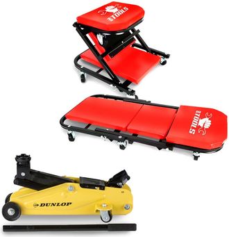 Dunlop Chariot De Visite Bm Tools Convertible Si&egrave;ge DAtelier & Cric Rouleur Hydraulique Compact Dunlop 2t - Transformable En Tabouret