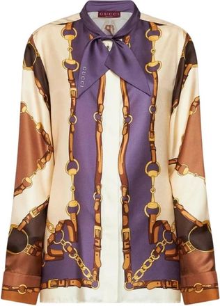 Gucci Paardrij Zijden Blouse - Dames - Blouses & Shirts - Veelkleurig - Maat: XL Zijde