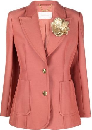 Zimmermann floral-appliqué single-breasted blazer - women - Silk/Viscose/Wool/Viscose - 0 - Pink