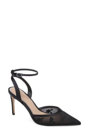 Badgley Mischka Zaida Ankle Strap Pointed Toe Pump in Black Satin at Nordstrom, Size 6.5