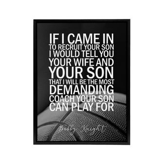 Artery8 Basketball Coach Bobby Knight Sport Quote Framed Canvas Wall Art Print in Grey | Size: W24 x H32