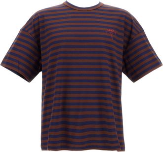 Plan C Striped Crew-Neck Cotton T-Shirt With Embroidered Detail