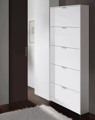 Dmora Dmora - Mueble Para Zapatos Dnobil, Zapatero Con 5 Puertas Abatibles, Zapatero Entrada Alta, Zapatero Moderno, 70x17h180 Cm, Blanco Brillante
