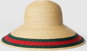 Gucci Woven Hat With Web, Green, Straw