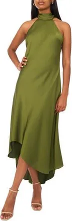 CeCe by Cynthia Steffe Tie Back Sleeveless High/Low Satin Gown in Cedar Green at Nordstrom Rack, Size 2