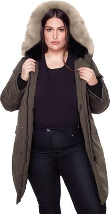Alpine North LAURENTIAN PLUS SIZE - Vegan Down Long Parka Winter with Faux Fur Hood in Olive at Nordstrom, Size 1X