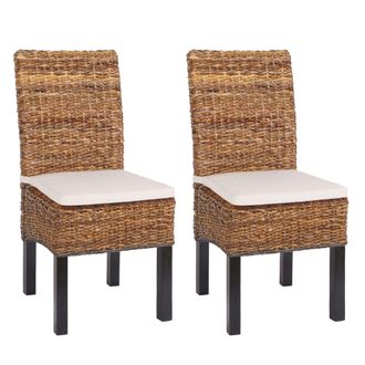 Hhg Hhg - Lote De 2 Sillas De Comedor Silla De Mimbre M69 Silla Bali Mimbre Banana, Oscuro, Con Coj&iacute;n