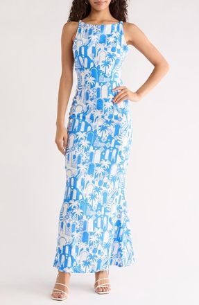 Sugarlips Mizie Open Back Maxi Dress in White-Blue at Nordstrom, Size X-Large