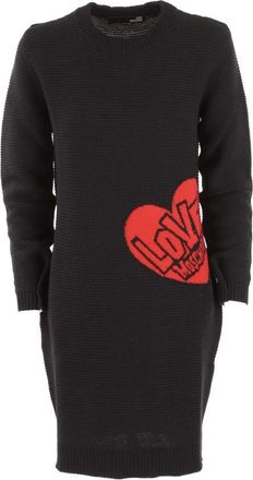 Love Moschino Chic Heart Pattern Knit Wool-Blend Womens Dress