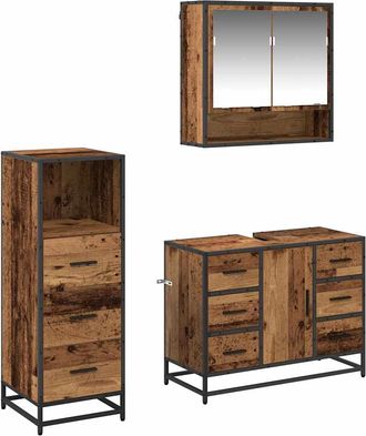 vidaXL Juego De Muebles De Ba&ntilde;o 3 Uds. Madera Envejecida Vidaxl