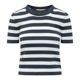 Michael Kors Striped Ribbed Stretch Knit Shirt - female - Michael Kors - Round-neck Knitwear - Multicolor - XS - Knitwear